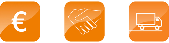 โลโก้ที่มีสัญลักษณ์ยูโร การจับมือและรถตู้จัดส่ง