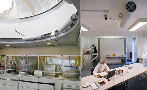 UV room air filter ในห้องอาหารและห้องตรวจเชื้อ rapid test