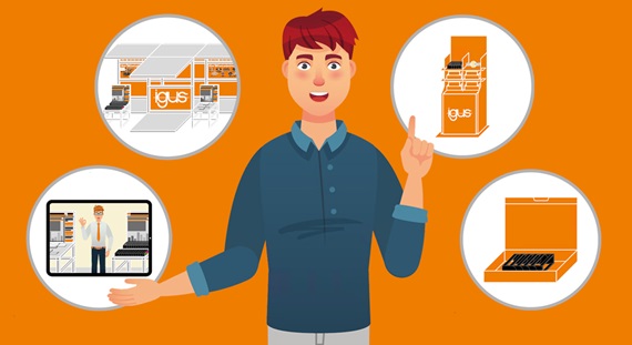 บริการที่เราเสนอ: งานแสดงสินค้าเสมือนจริง การแสดงสินค้าในพื้นที่ของคุณ ชุดสินค้าตัวอย่าง igus